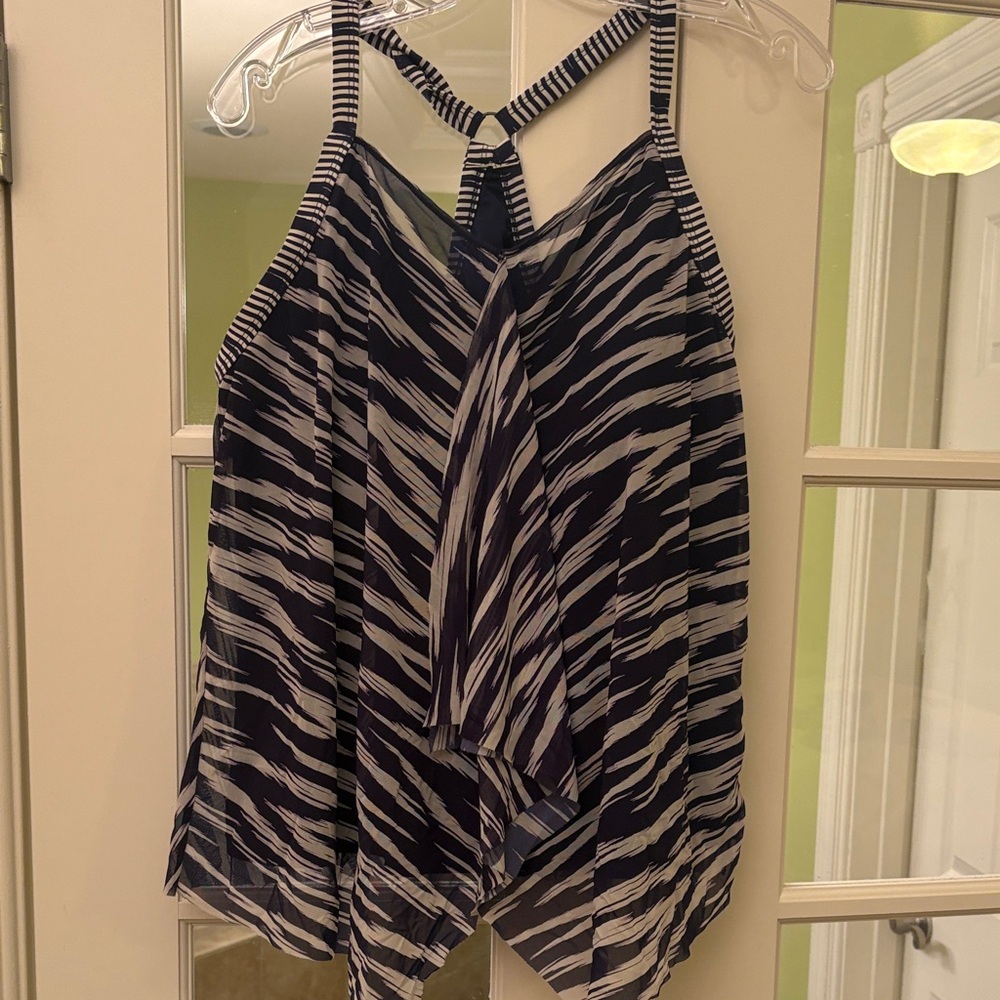18W Beach House Navy and White Striped Halter swim top with underwire